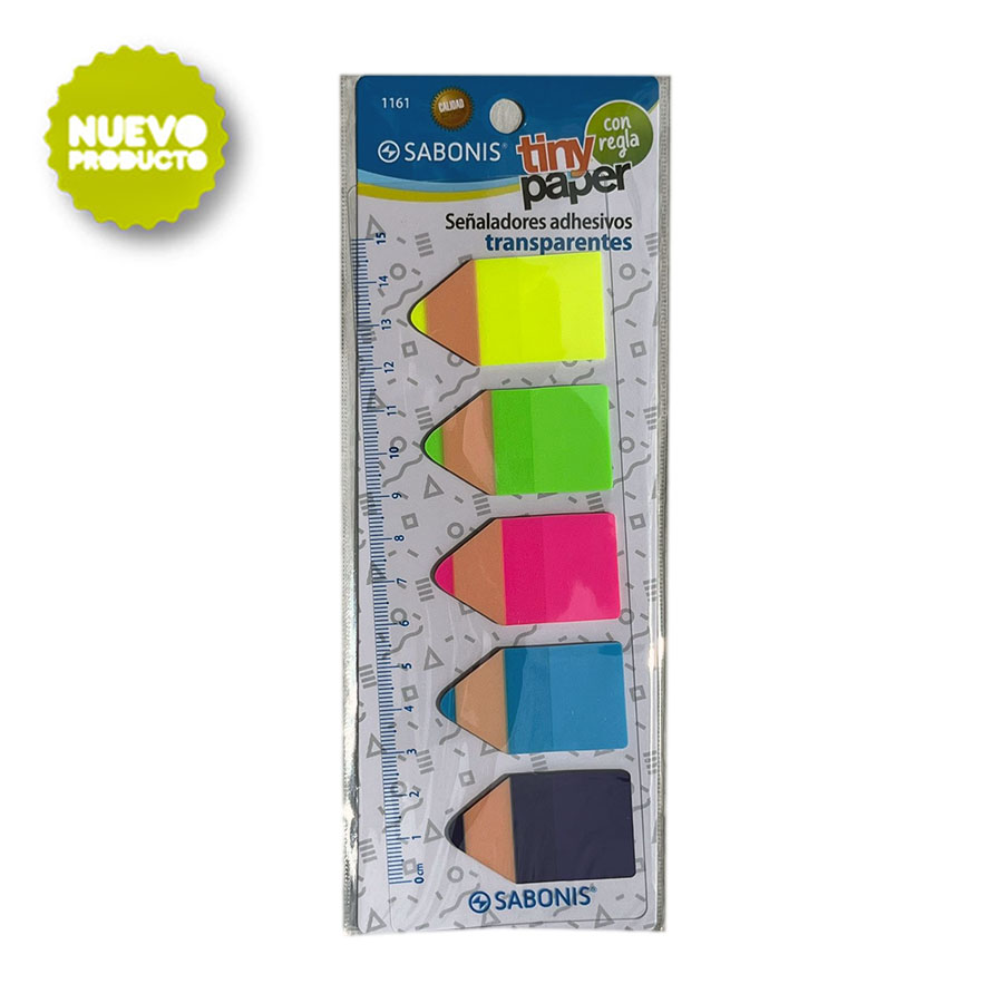 Señaladores adhesivos 5 colores.100 unidades c/ regla