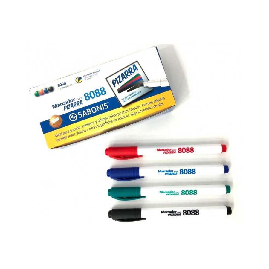 MARCADOR PARA PIZARRA PUNTA REDONDA.Tinta a base de alcohol. Secado rápido y fácil borrado. Ideal como herramienta de trabajo para profesores enseñantes a cualquier nivel. No tóxico.Tinta: Solo disponible en negro.Caja c/ 12 unidades.  