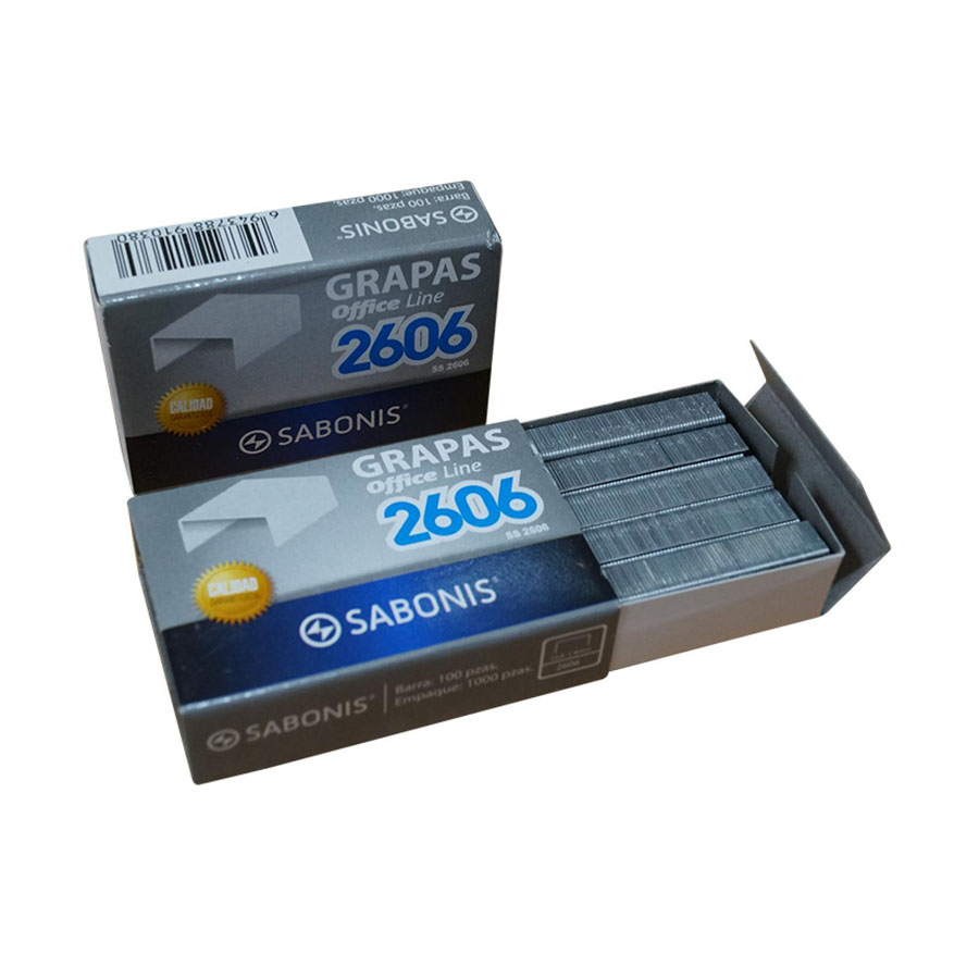 Grapas SABONIS 12.6 x 6 mm.Barra c/ 50 pzs. Caja c/ 20 cajitas de 1,000 pzas. 