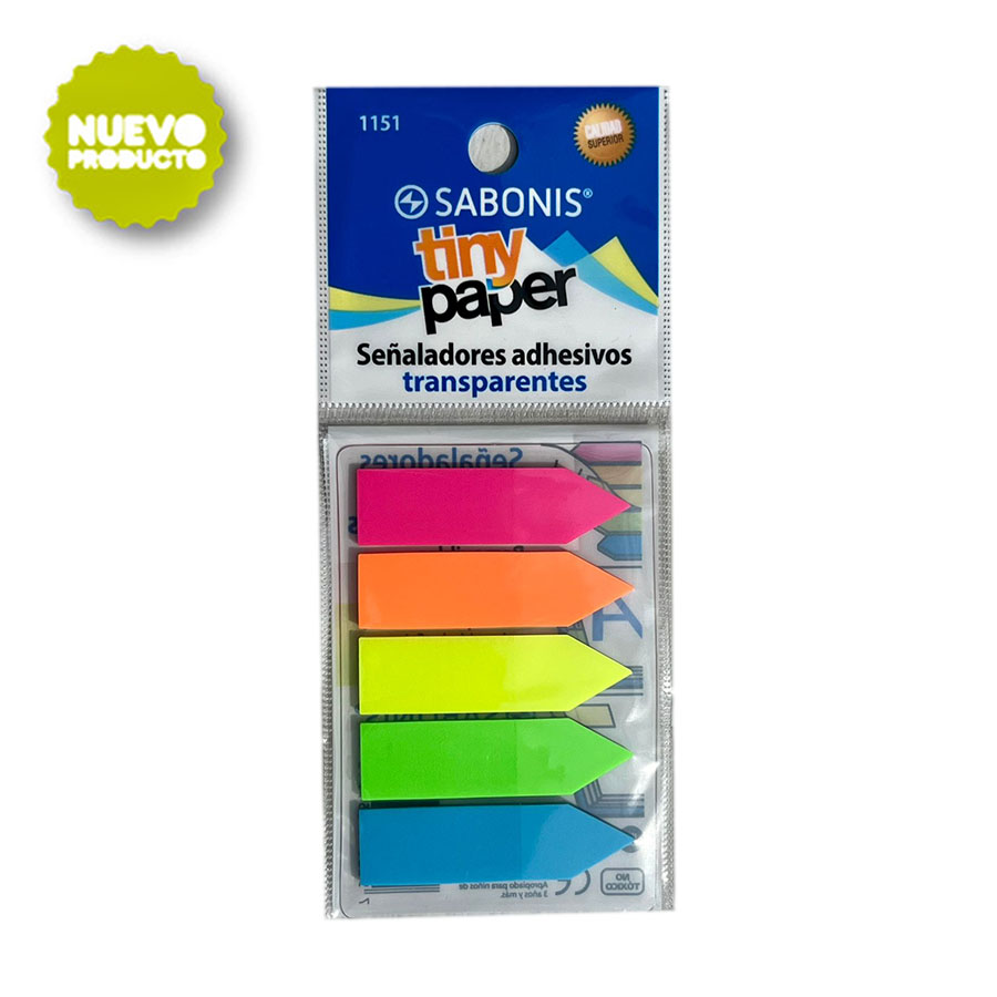 Señaladores adhesivos 5 colores flúo c/ 100 unidades.