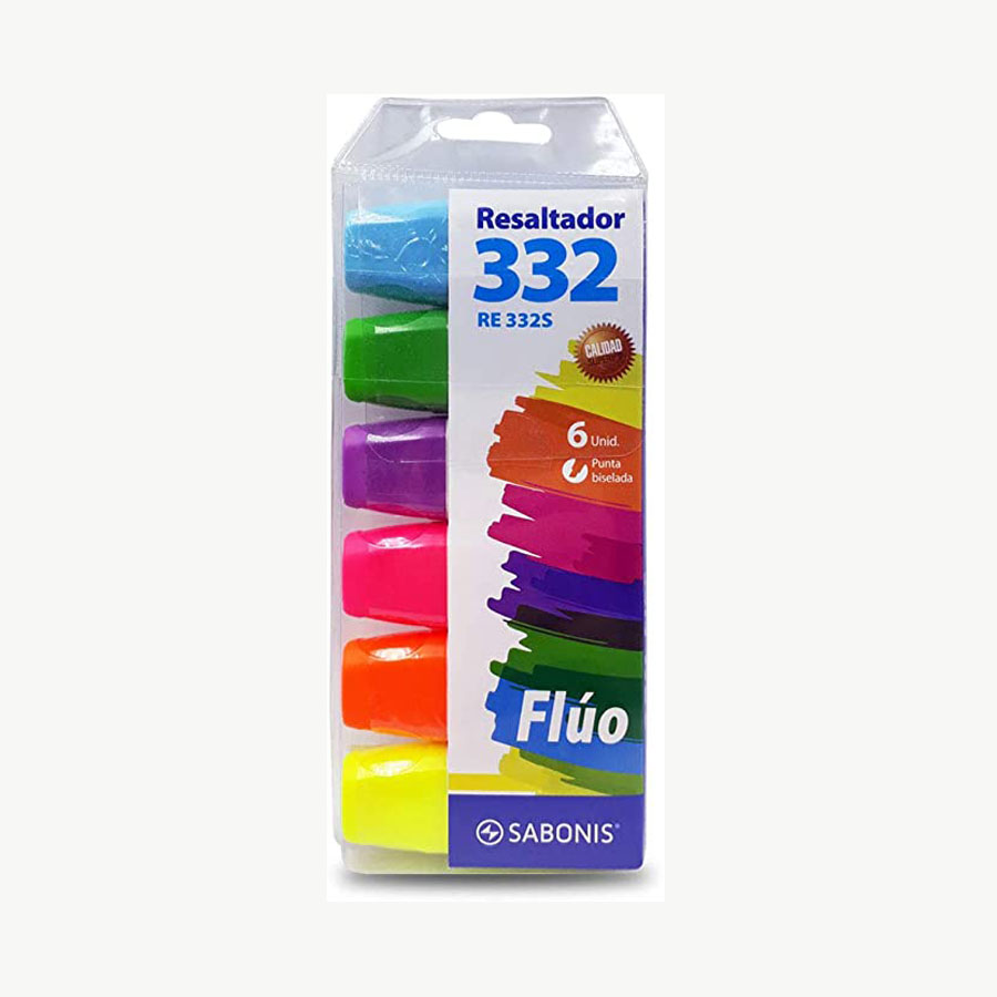 RESALTADOR FLÚO MINI.Tinta brillante base al agua apto para papel normal, copia y fax. Sus colores fuertes clarifican y exhiben el texto resaltado. Ideal para trabajos de oficina y escolares. Calidad garantizada.Colores: Amarillo, verde, naranja, rosa, lila y azul.Blister c/ 6 piezas.