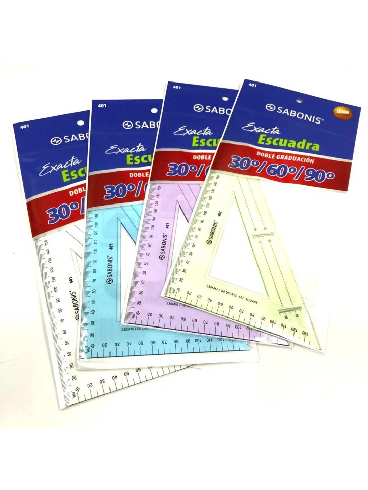 ESCUADRA 30º 60º 90º DOBLE GRADUACIÓN