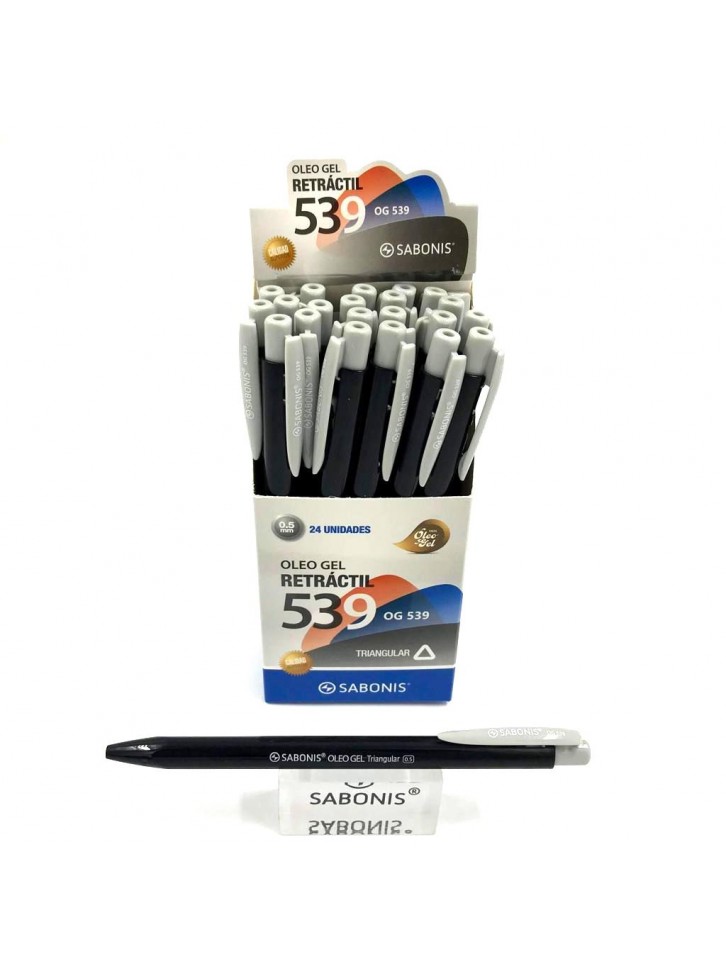BOLÍGRAFO RETRÁCTIL OLEO GEL 0.5 MM.Tinta gel que garantiza el flujo constante de tinta, sin borrones ni goteos. Secado rápido y escritura suave.Caja c/ 24 piezas x color.