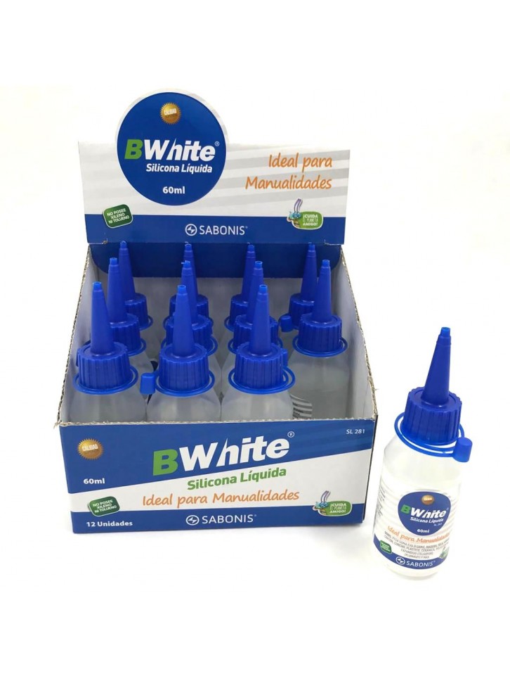 Silicón líquido de 60 ml.Ideal para manualidades. Pega foami, madera, tela, virdrio, cartón, corcho, plástico, cerámica, etc.Caja c/ 12 piezas.