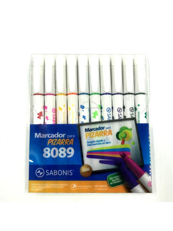 MARCADOR PARA PIZARRA PUNTA BISELADA.SET C/ 10 COLORES.